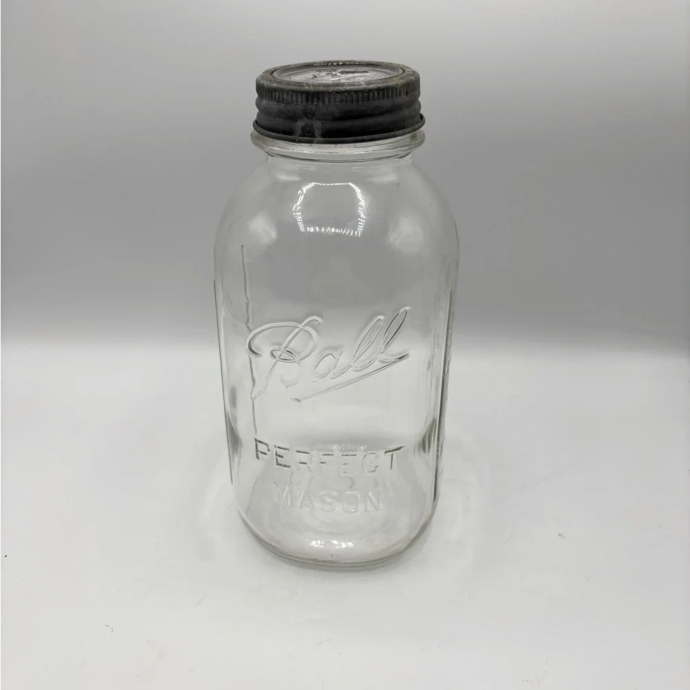 Vintage 1920's Ball Clear Glass Mason Jar ball glass/ zinc lid side measurement.